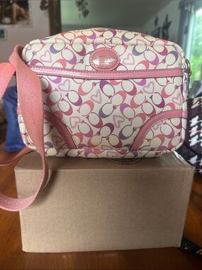 Coach Pink and Purple Signature Heart Crossbody Bag